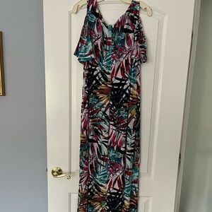 Multicolored tropical inspired, long dress. Size 12